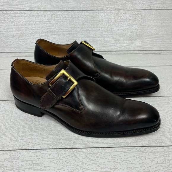 CALZOLERIA HARRIS x BARNEY'S NEW YORK Brown Iridescent Monk Strap Loafers Sz 8.5 - Picture 1 of 12